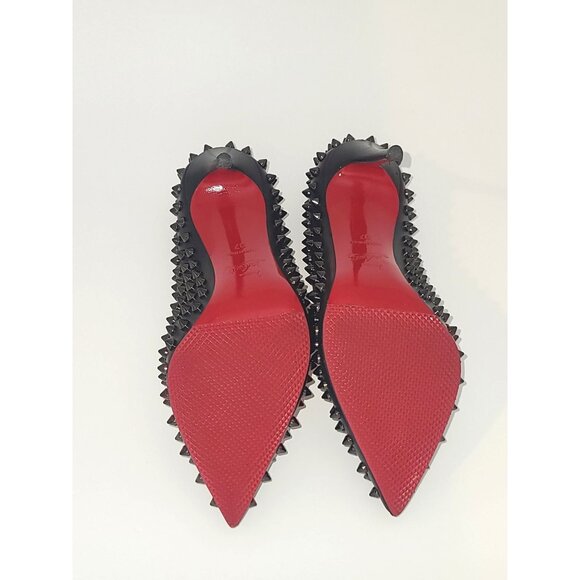 Christian Louboutin Heels "Follies Spike 100" Black Shiny Spike Pumps Size 37 - Picture 6 of 8
